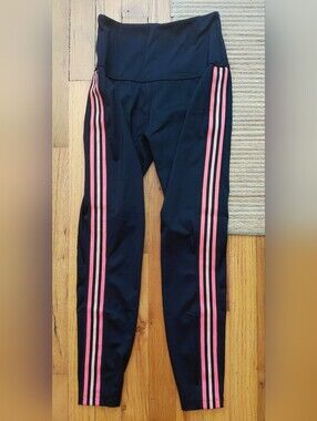 Never Worn-Beyond Yoga Black Leggings with Pink Side Stripes